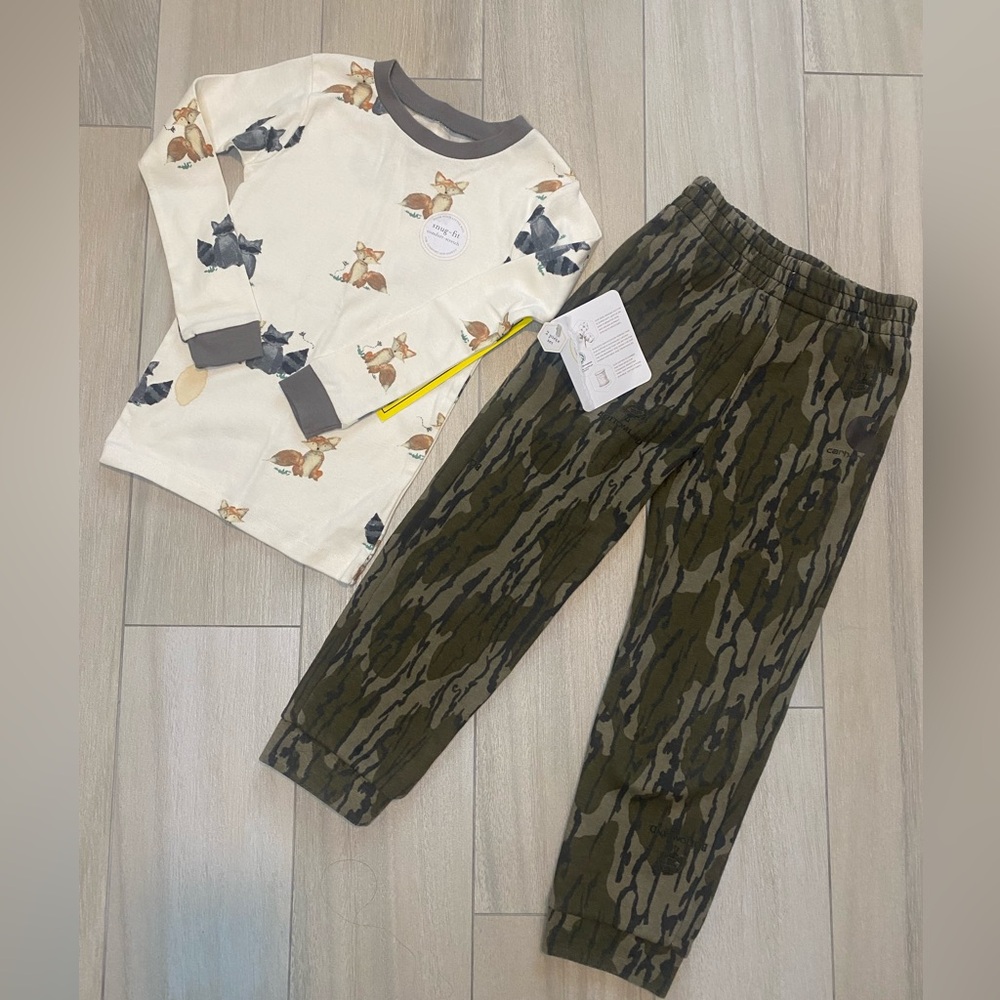 Carhartt sweat pants & Burt’s bees organic pajama top long sleeve animal print 4